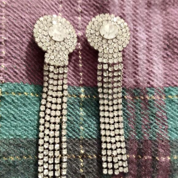 Vintage Runway Rhinestone Prong Set Dangle Clip Earrings - Picture 2 of 5